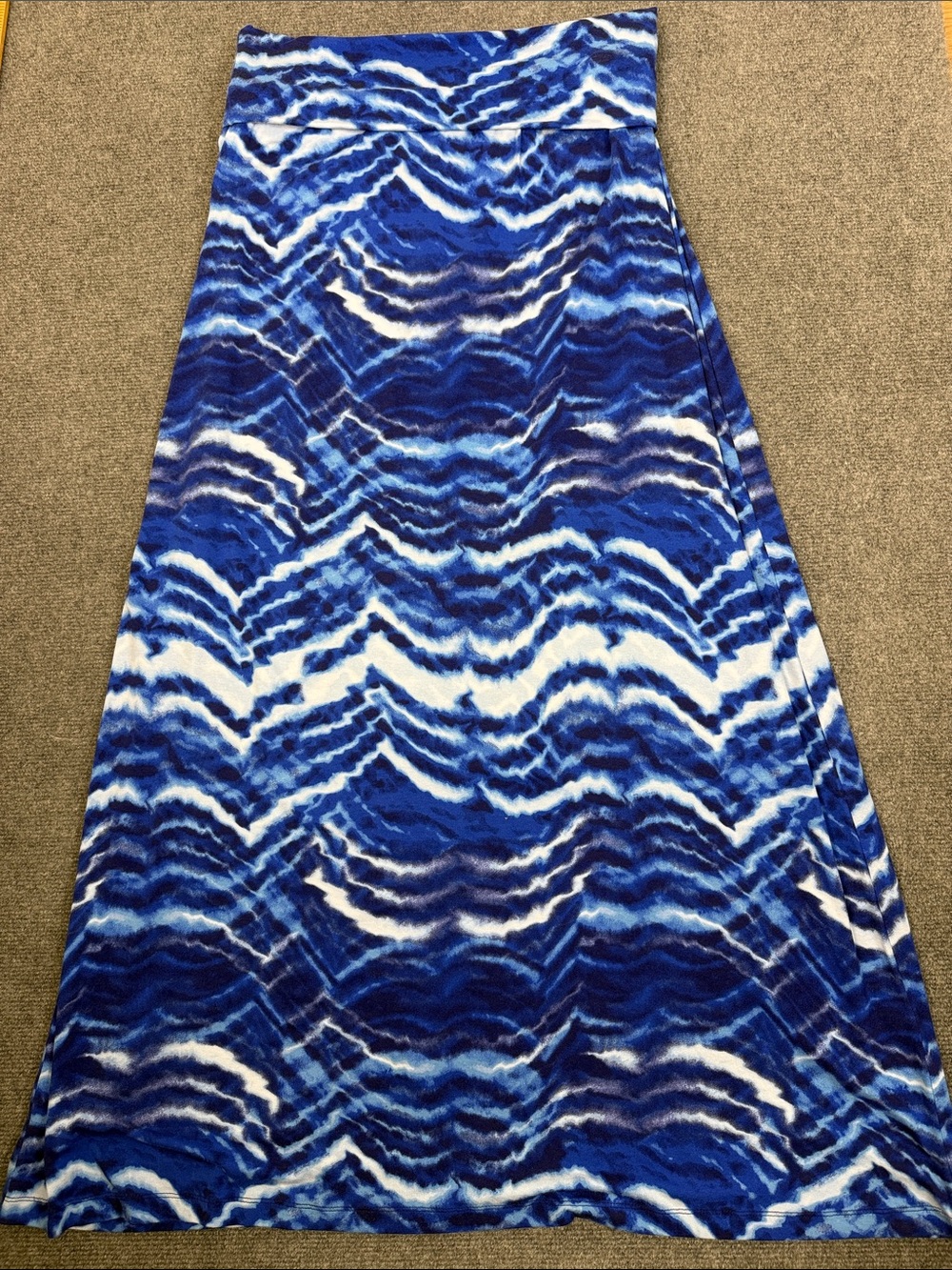 Cynthia Rowley Fold Over Blue and White Wave-Print Maxi Skirt Sz L (B5) - Picture 9 of 9